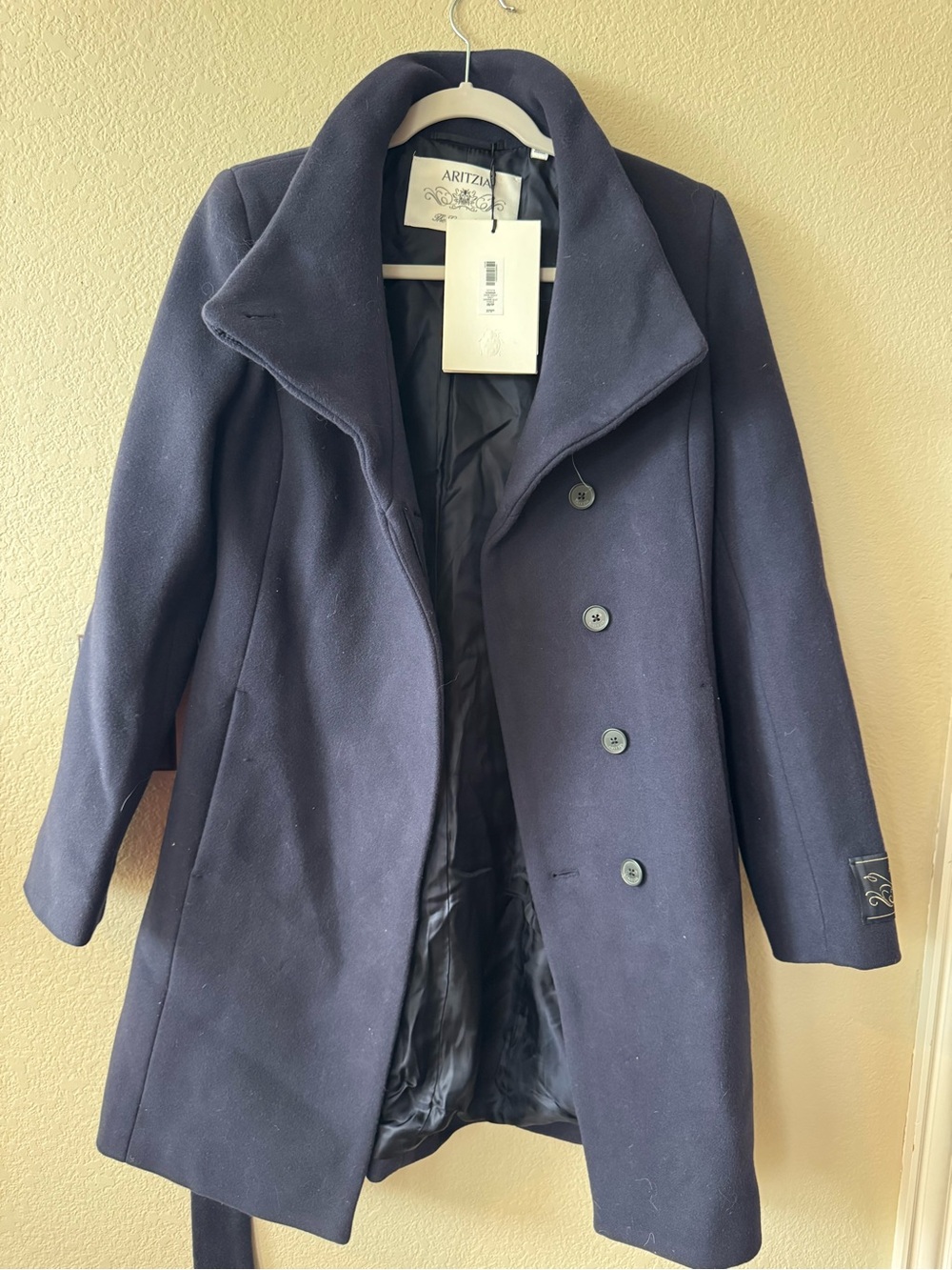 Aritzia Babaton Connor Coat XS Dark Night Navy Wool Cashmere Belted NWT